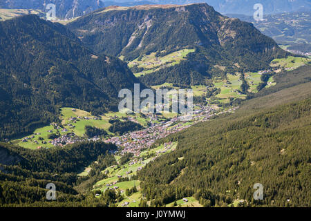 Val Gardena and Ortisei, Dolomites, Italy, view from a mountain Stock Photo