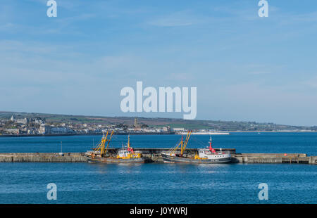 Trawlers in Newlyn Harbour, Cornwall, West of England Stock Photo