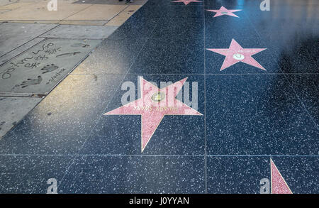 The Hollywood Walk of Fame in Hollywood Boulevard - Los Angeles, California, USA Stock Photo