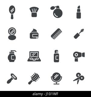Vector black cosmetics icons set on white background Stock Vector