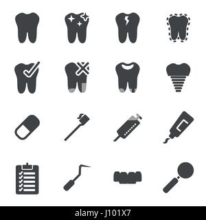 Vector black dental icons set on white background Stock Vector