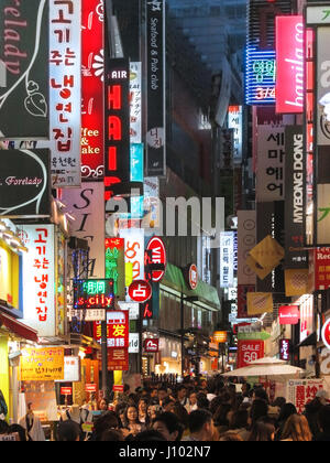 Scenic view of busy street in Myeongdong Seoul South Korea Stock Photo