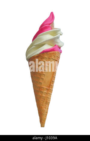 Strawberry and vanilla soft serve ice cream isolated on white background Stock Photo