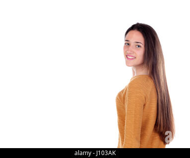 Happy teenger girl with sixteen years old looking at camera isolated on a white background Stock Photo