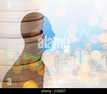 Human shape and coins in chicago city, social nets and network concept illustration Stock Photo