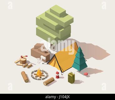 Vector isometric low poly campsite Stock Vector