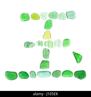 sea glass mosaic - Chinese character yu - jade on white background Stock Photo