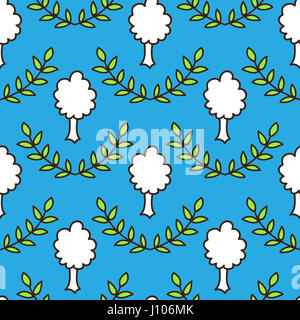 International Mother Earth Day, April 22. White tree with two green olive branches on blue, peace symbol. Ecology seamless pattern, tileable backgroun Stock Photo