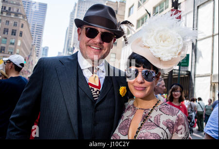 New York, USA. 16th Apr, 2017.  A nattily dressed man and woman New York's annual Easter Bonnet Parade and Festival on Fifth Avenue. Credit: VWPics/Alamy Live News Stock Photo