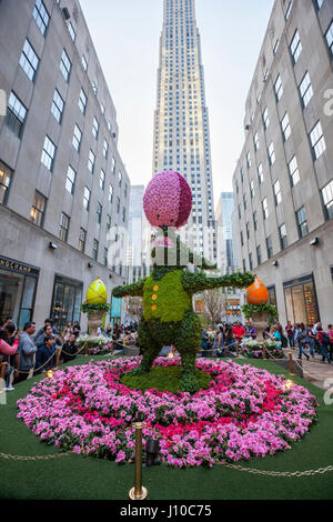 New York, USA. 16th Apr, 2017.Big Bunny with egg topiary in Rockefeller Center, Manhattan, Sunday, New York City, April 16, 2017. Credit: Nino Marcutti/Alamy Live News Stock Photo