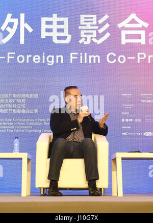 Beijing, China. 17th Apr, 2017. Chinese Director Chen Kaige attends the Sino-Foreign Film Co-Production Forum on the sidelines of the Beijing International Film Festival in Beijing, capital of China, April 17, 2017. Credit: Lu Peng/Xinhua/Alamy Live News Stock Photo