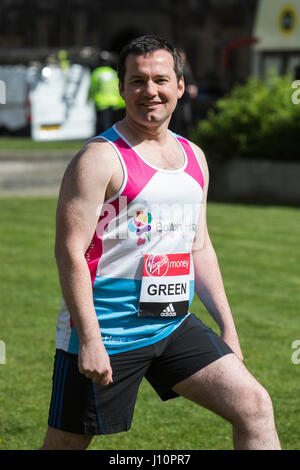 London, UK. 18 April 2017. Chris Green MP, Conservative, Bolton West, running for Bolton Hospice. MPs take part in a photocall for the Virgin Money London Marathon as Prime Minister Theresa May anounces a snap election in June. In total, 16 MPs will run at the London Marathon which takes place on 23 April 2017.  © Bettina Strenske/Alamy Live News Stock Photo