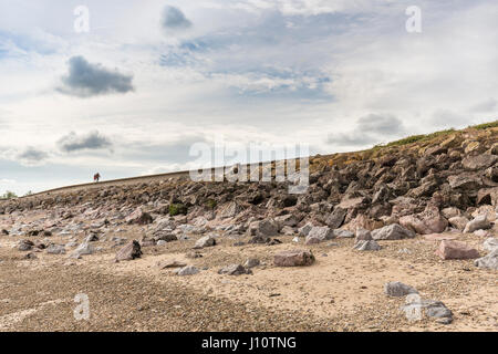 Sea wall at Goldcliff on the Gwent Levels, Wales, UK Stock Photo