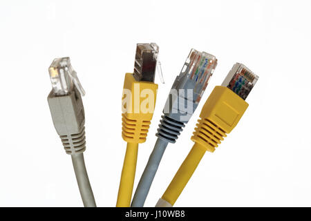 Four telecommunication cable with connector RJ45 Stock Photo
