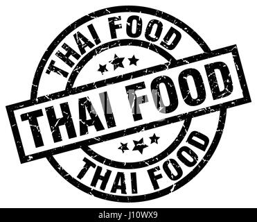 thai food round grunge black stamp Stock Vector