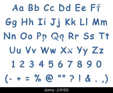 Handwritten letters english alphabet blue pen. Vector illustration. Stock Vector