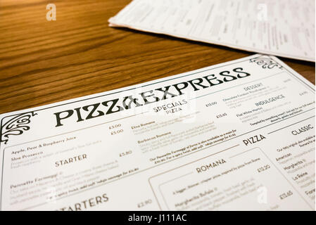 Pizza Express menu on a table Stock Photo