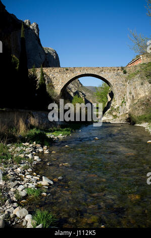 Cidacos river under Cemetery bridge, Arnedillo, La Rioja, Spain. Stock Photo