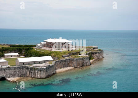 The Commissioner's House Royal Naval Dockyard Bermuda elevated view of exterior grand georgian 1820's 19th century three storey commissioners mansion  Stock Photo