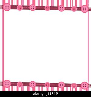 pink decorative frame with lines and sewin buttons design Stock Vector