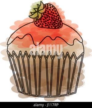 watercolor drawing of cupcake with strawberry fruit Stock Vector