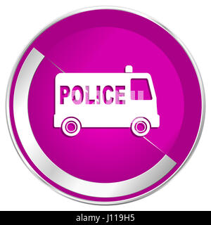 Police web design violet silver metallic border internet icon. Stock Photo