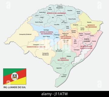 Rio Grande do Sul and administrative politicaln map with flag Stock Vector