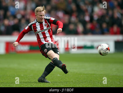 Sheffield United's Mark Duffy during the Sky Bet League One match at Bramall Lane, Sheffield. PRESS ASSOCIATION Photo. Picture date: Monday April 17, 2017. See PA story SOCCER Sheff Utd. Photo credit should read: Nick Potts/PA Wire. RESTRICTIONS: EDITORIAL USE ONLY No use with unauthorised audio, video, data, fixture lists, club/league logos or 'live' services. Online in-match use limited to 75 images, no video emulation. No use in betting, games or single club/league/player publications. Stock Photo