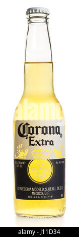 Bottle of Mexican Corona Extra beer isolated on a white background Stock Photo