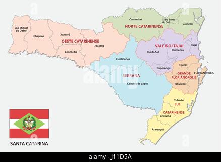 Santa Catarina administrative and political map with flag Stock Vector