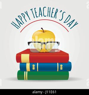 Illustration with books. apple and glasses. Happy Teacher's Day Poster. Vector illustration Stock Vector