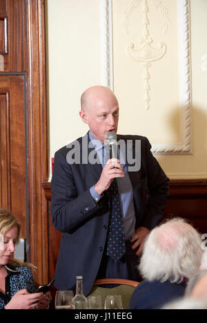 Harry Mount Oldie Literary Lunch 11-04-17, Valerie Grove Harry Mount Alan Johnson Barry Cryer Mary Kenny Marjorie Wallace Christopher Sykes Stock Photo