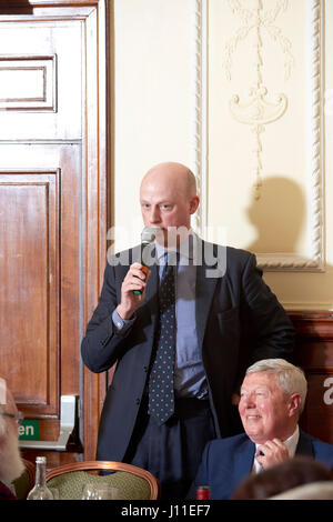 Harry Mount Oldie Literary Lunch 11-04-17, Valerie Grove Harry Mount Alan Johnson Barry Cryer Mary Kenny Marjorie Wallace Christopher Sykes Stock Photo