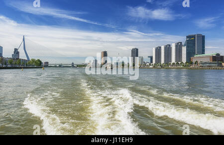 Rotterdam, Netherlands – August 18, 2016: Rotterdam skyline seen from the water, Netherlands Stock Photo