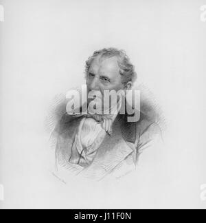 James Fenimore Cooper, American Writer, Portrait, Engraving from an 1850 Photograph by Mathew Brady, 1876 Stock Photo