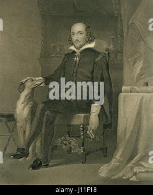 William Shakespeare (1564-1616), English Poet, Playwright and Actor, Portrait from Original Painting by Chappel Stock Photo