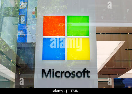 SYDNEY, AUSTRALIA - JANUARY 23, 2017: Detail of Microsoft store in Sydney, Australia. Microsoft is an American multinational technology company headqu Stock Photo