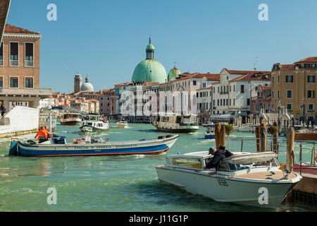 Spring day on Grand Canal in Venice, Italy. Looking towards sestiere of Santa Croce. Stock Photo