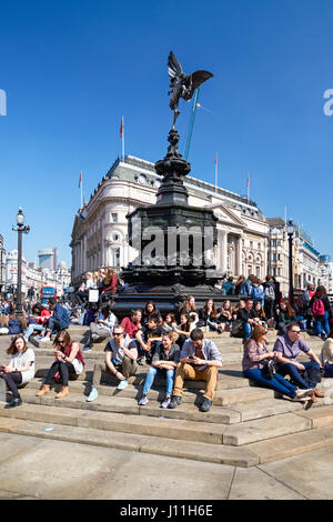 The Shaftesbury Memorial Fountain with Eros statue in Picadilly Circus, London England United Kingdom UK Stock Photo