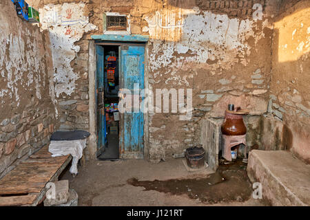 door of  house in nubian village near Aswan, Egypt, Africa Stock Photo