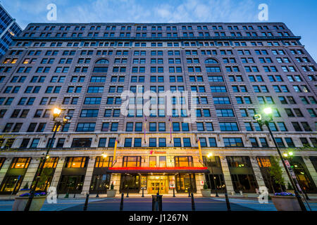 Building along Market Street at night, at Rodney Square, in Wilmington, Delaware. Stock Photo