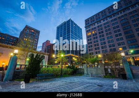 Buildings at Rodney Square at night, in Wilmington, Delaware. Stock Photo