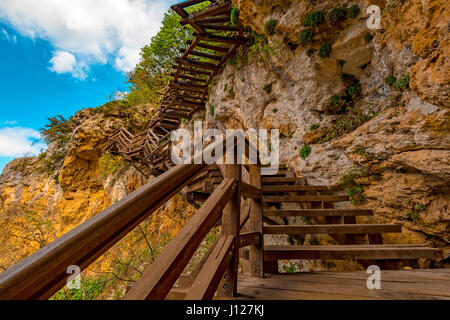 Croatia Dalmatia Krka National Park - Roski Slap -staircase leading to the cave, Ozidana Pecina Stock Photo