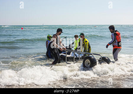 Jet skis pulled out of water on beach at Spanish Championship 2017, Jet ski, jetski, Benalmadena, Andalusia, Spain. Stock Photo