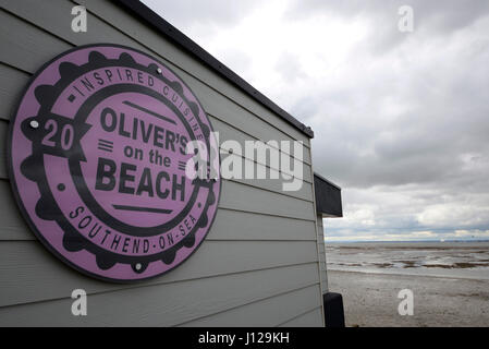 Oliver's on the Beach is a small cafe on Southend seafront run by Jamie Oliver's parents. Overcast Stock Photo