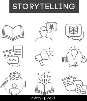 Storytelling Icon Set With Speech Bubbles And Books Stock Vector Image ...