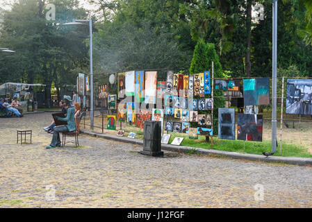 Tbilisi, Georgia - September 22, 2016: Paintings at Dry Bridge Market in park. It is open-air flea market Stock Photo