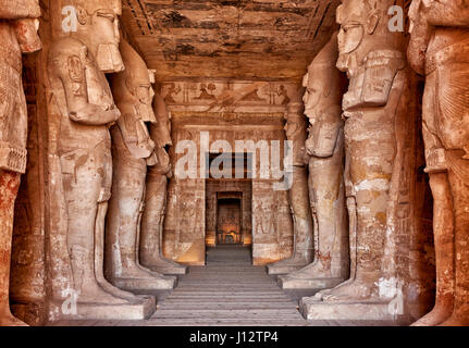 interior shot with statues of the Great Temple of Ramesses II, Abu Simbel temples, Egypt Stock Photo