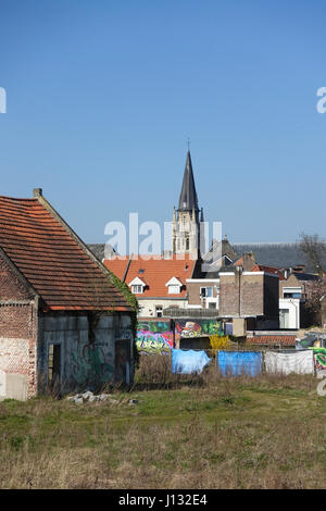Sittard, skyline city of Sittard from walls, wastelands and St Peter's church of Sittard in the province of Limburg, Netherlands. Stock Photo