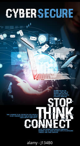 The 2016 cybersecurity awareness poster provides guidance on protecting digital networks, systems, and information, highlighting best practices for operational security and defense against cyber threats. Stock Photo
